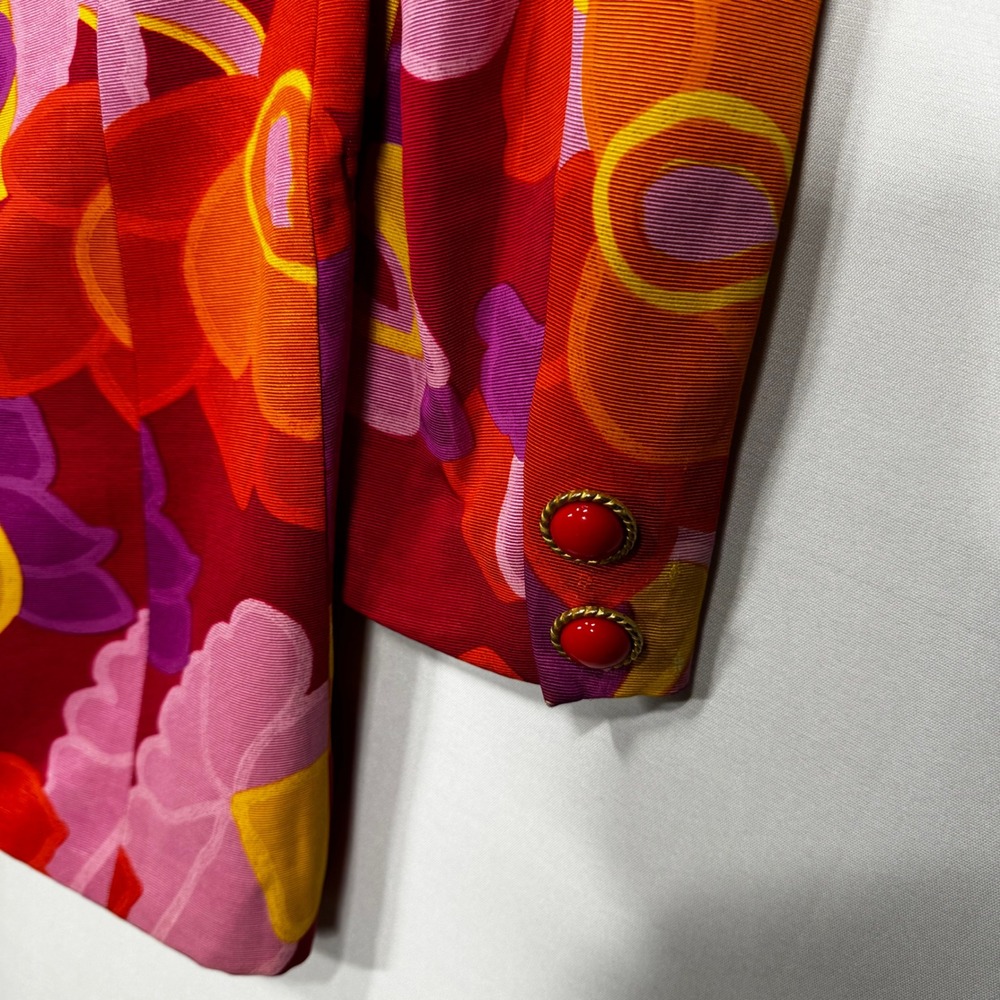 Mondi Floral Blazer Womens 36 Red Pink Purple Yellow Vintage Cotton Viscose - Picture 7 of 7